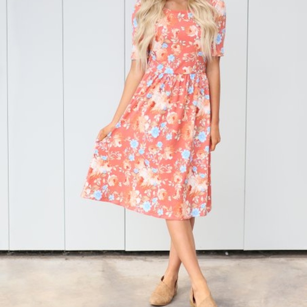 Mikarose Natalie dress, salmon and gold, size L